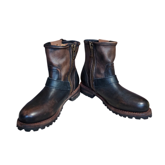 Freebird Harley Brown Black Leather Distressed Combat Moto Boots  Women's - Picture 6 of 16